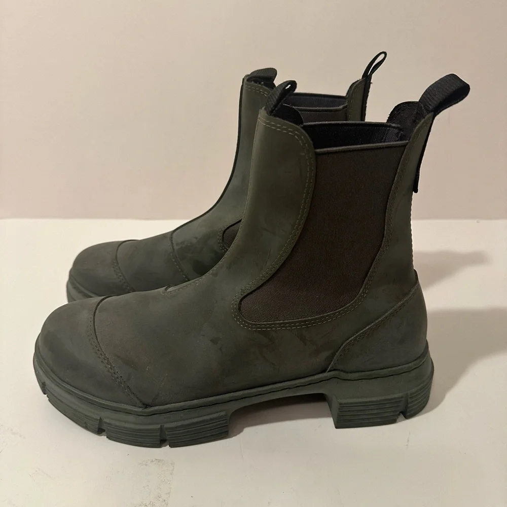 GANNI Green Rubber Rainboots - Size 38 - Picture 3 of 9